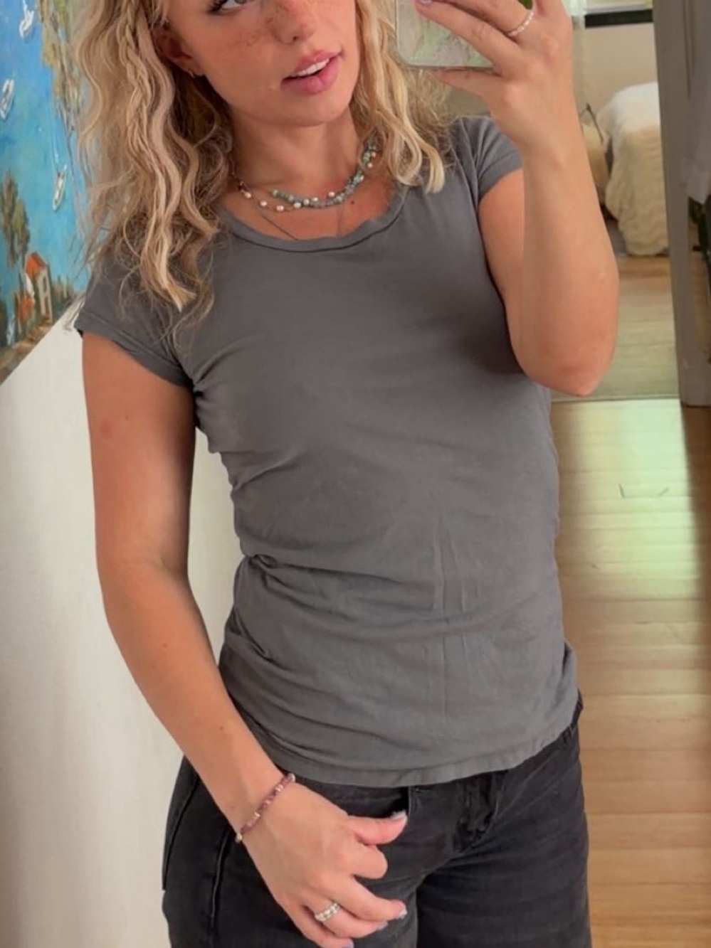 Brandy Melville Gray Short Sleeve Crew Tee - Picture 2 of 8